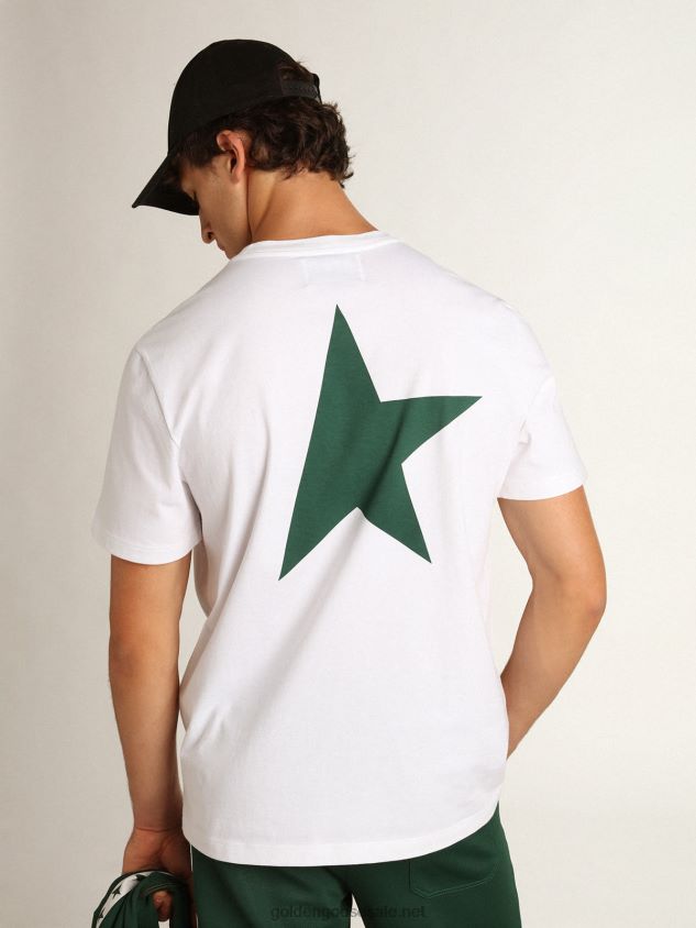 White Star Collection T-shirt with contrasting green logo and star FN20N755 Men Golden Goose