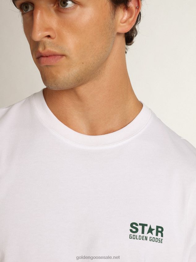White Star Collection T-shirt with contrasting green logo and star FN20N755 Men Golden Goose