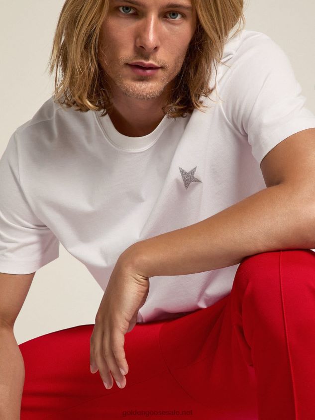 White Star Collection T-shirt with star in silver glitter on the front FN20N706 Men Golden Goose
