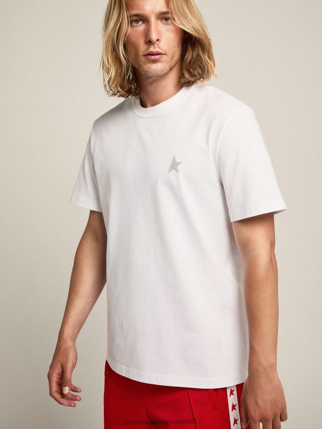 White Star Collection T-shirt with star in silver glitter on the front FN20N706 Men Golden Goose