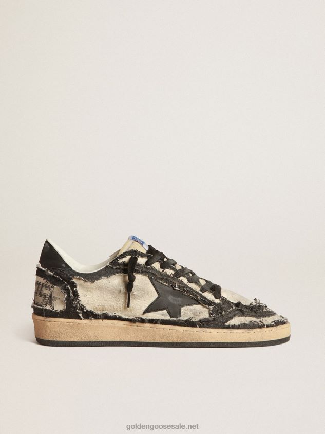 Ball Star LAB in white canvas and blue denim with black leather star FN20N683 Men Golden Goose