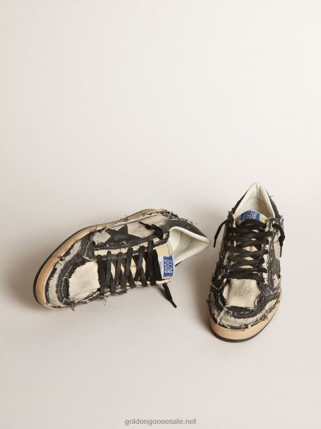 Ball Star LAB in white canvas and blue denim with black leather star FN20N683 Men Golden Goose