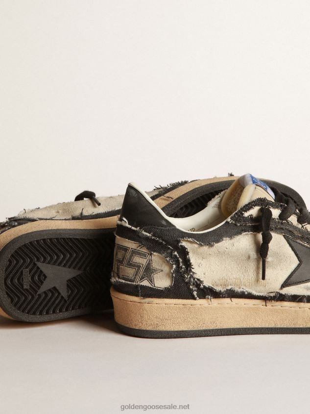 Ball Star LAB in white canvas and blue denim with black leather star FN20N683 Men Golden Goose