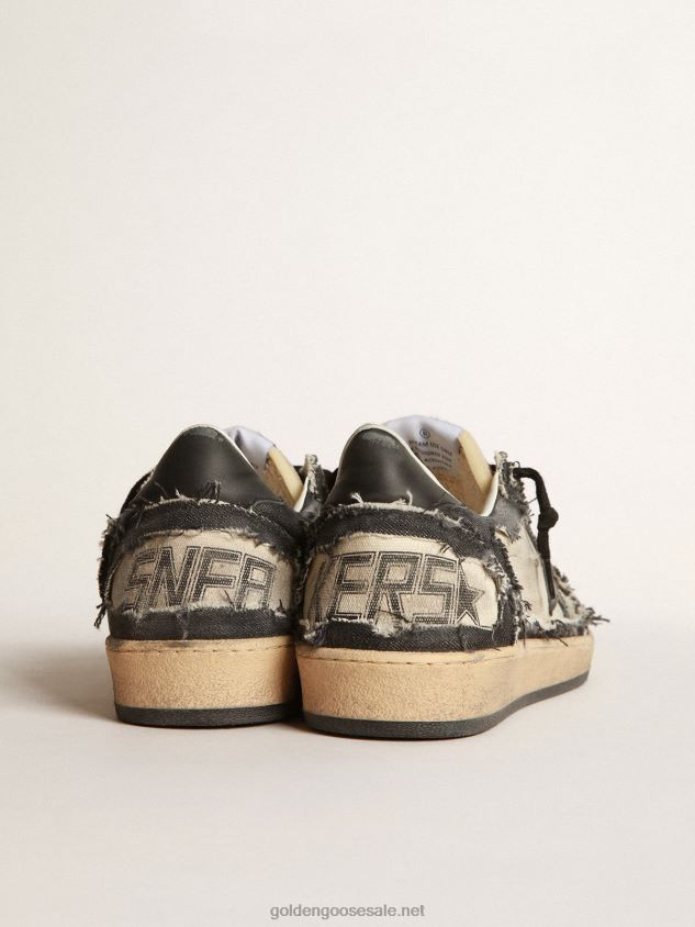 Ball Star LAB in white canvas and blue denim with black leather star FN20N683 Men Golden Goose