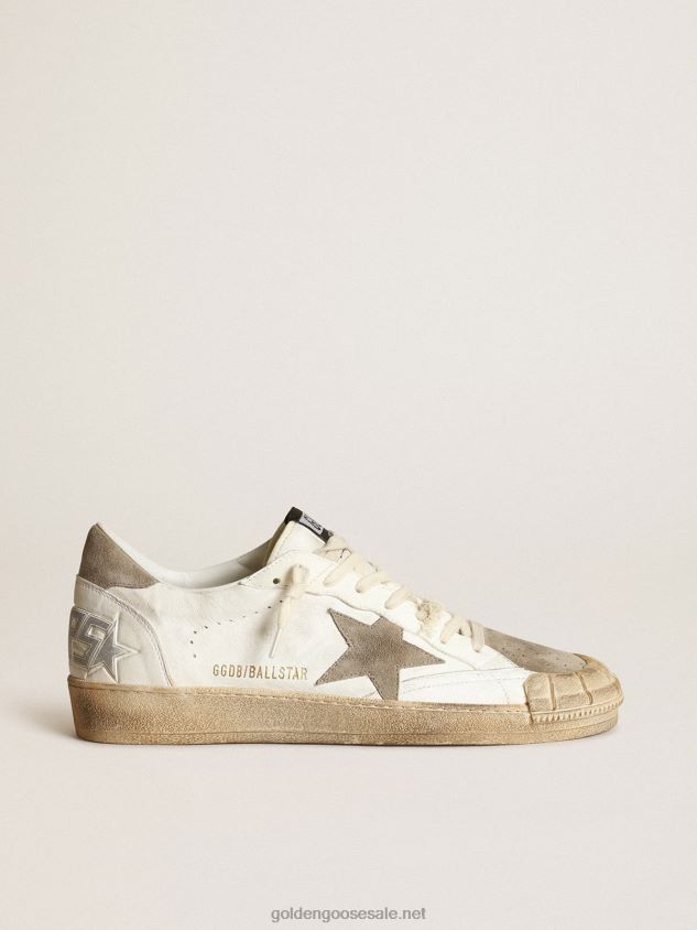 Ball Star LTD sneakers in white nappa leather with dove-gray suede star and heel tab FN20N634 Men Golden Goose