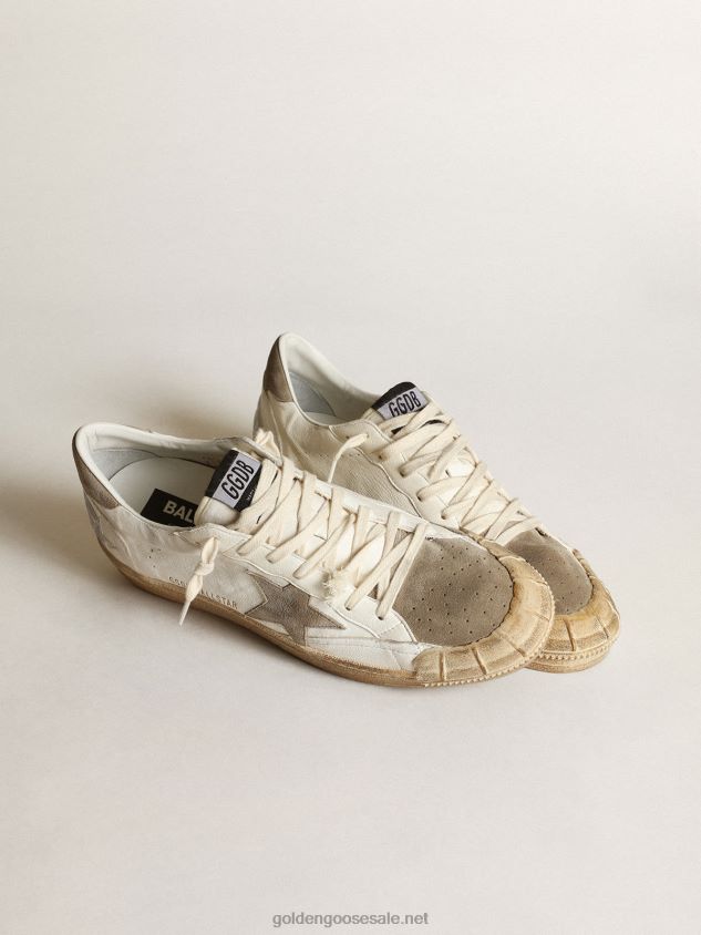 Ball Star LTD sneakers in white nappa leather with dove-gray suede star and heel tab FN20N634 Men Golden Goose