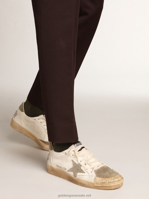 Ball Star LTD sneakers in white nappa leather with dove-gray suede star and heel tab FN20N634 Men Golden Goose