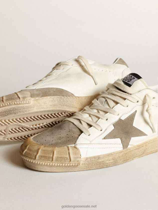 Ball Star LTD sneakers in white nappa leather with dove-gray suede star and heel tab FN20N634 Men Golden Goose