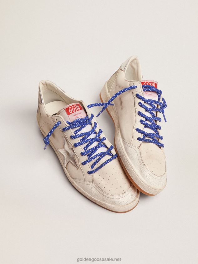 Ball Star LTD sneakers in white nappa leather with silver laminated leather star and heel tab FN20N535 Men Golden Goose