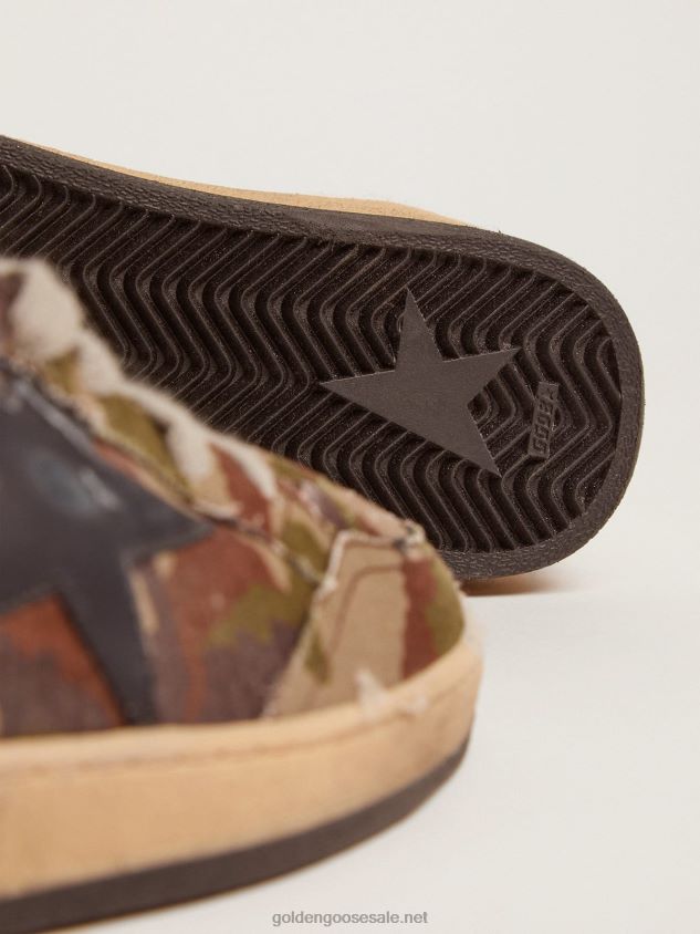 Ball Star sneakers in camouflage ripstop fabric with midnight-blue leather star FN20N560 Men Golden Goose
