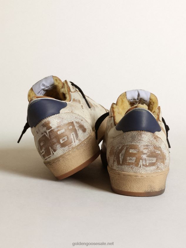 Ball Star sneakers in glossy white leather with dark green leather star and shearling lining FN20N684 Men Golden Goose