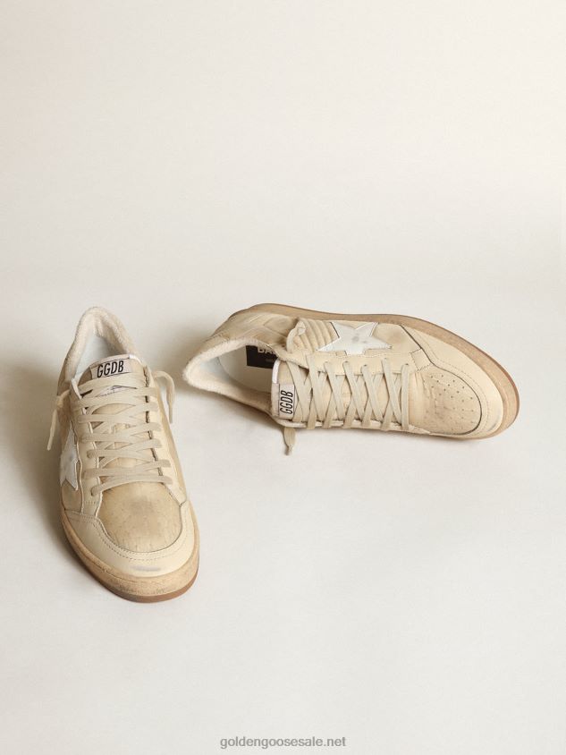 Ball Star sneakers in milk-white nylon with white leather star and milk-white leather heel tab FN20N515 Men Golden Goose