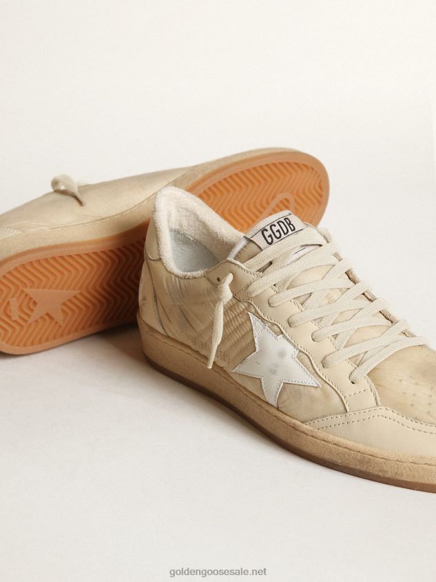 Ball Star sneakers in milk-white nylon with white leather star and milk-white leather heel tab FN20N515 Men Golden Goose