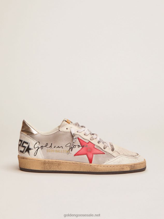 Ball Star sneakers in pale silver mesh with red leather star FN20N520 Men Golden Goose