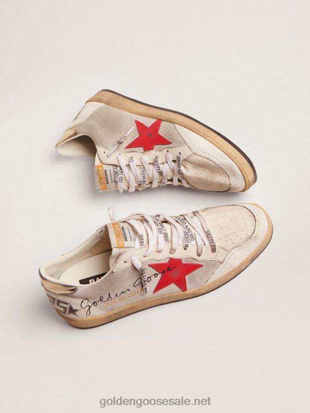 Ball Star sneakers in pale silver mesh with red leather star FN20N520 Men Golden Goose