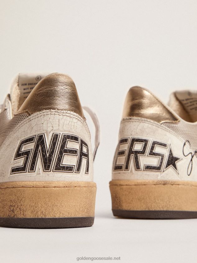 Ball Star sneakers in pale silver mesh with red leather star FN20N520 Men Golden Goose