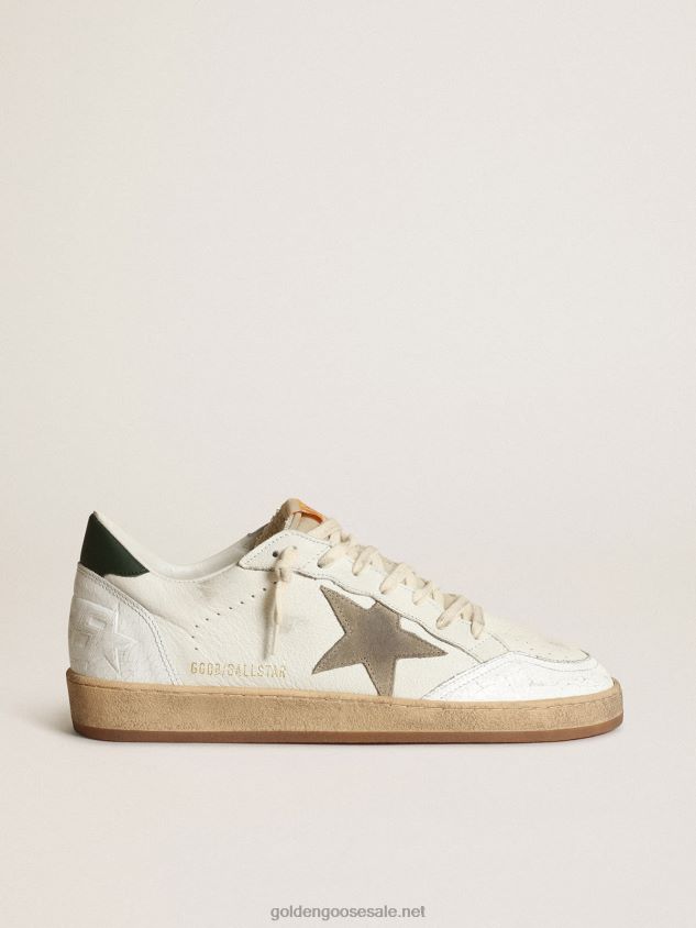 Ball Star sneakers in white nappa leather with dove-gray suede star and dark green leather heel tab FN20N529 Men Golden Goose