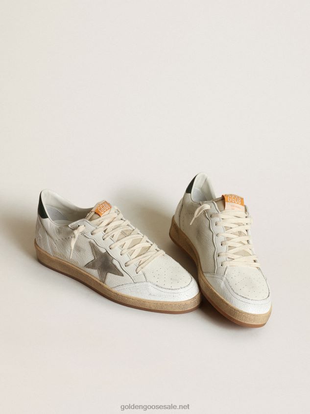 Ball Star sneakers in white nappa leather with dove-gray suede star and dark green leather heel tab FN20N529 Men Golden Goose