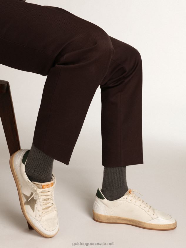 Ball Star sneakers in white nappa leather with dove-gray suede star and dark green leather heel tab FN20N529 Men Golden Goose