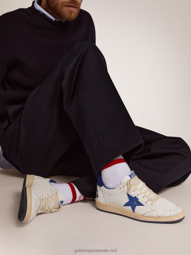 Ball Star sneakers in white nappa leather with light blue laminated leather star and heel tab FN20N547 Men Golden Goose