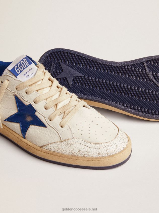 Ball Star sneakers in white nappa leather with light blue laminated leather star and heel tab FN20N547 Men Golden Goose