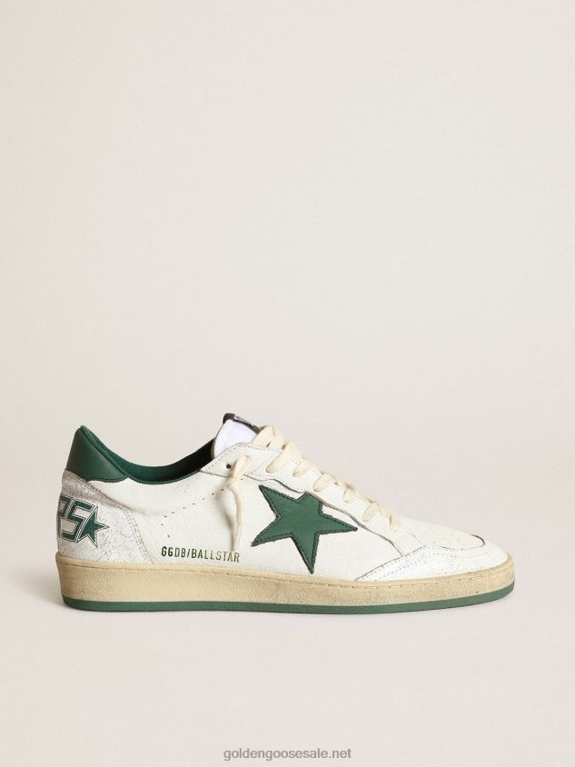 Ball Star sneakers in white nappa leather with mat green leather star and heel tab FN20N506 Men Golden Goose