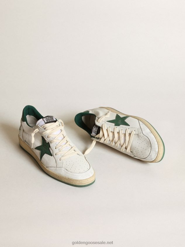 Ball Star sneakers in white nappa leather with mat green leather star and heel tab FN20N506 Men Golden Goose