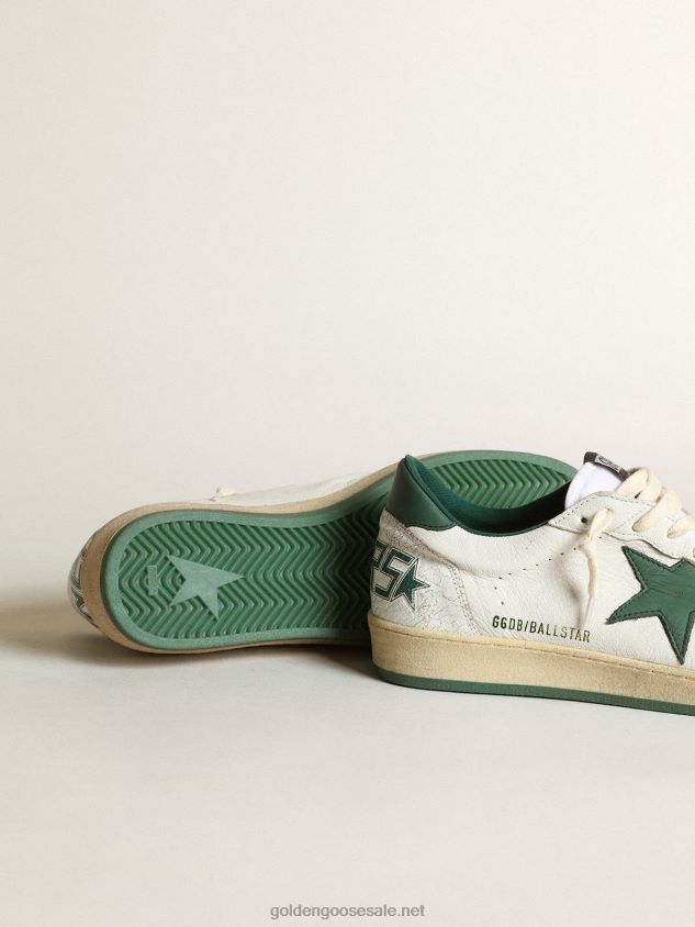 Ball Star sneakers in white nappa leather with mat green leather star and heel tab FN20N506 Men Golden Goose
