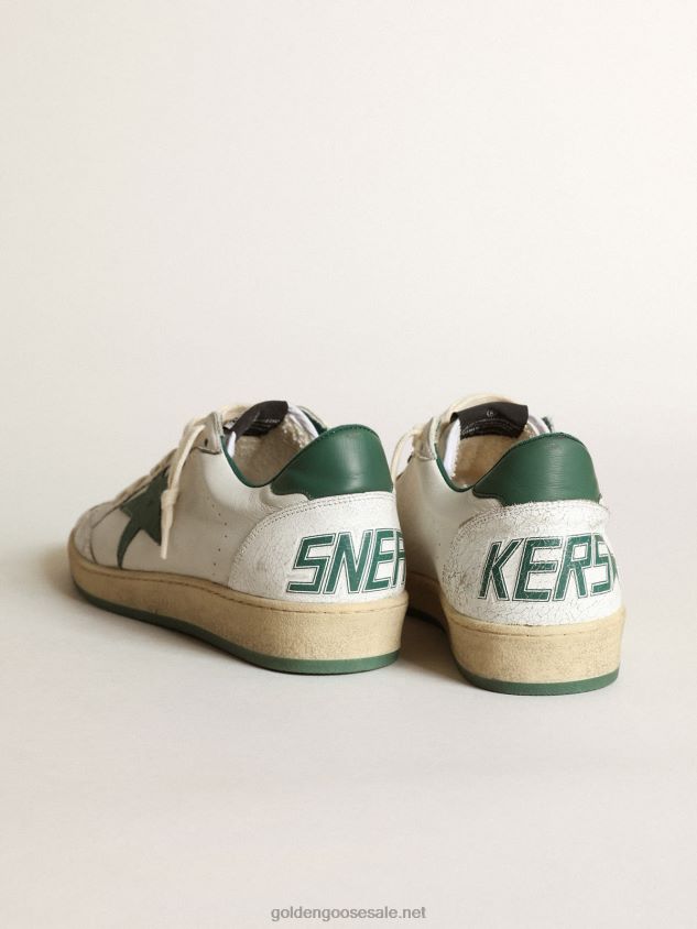 Ball Star sneakers in white nappa leather with mat green leather star and heel tab FN20N506 Men Golden Goose