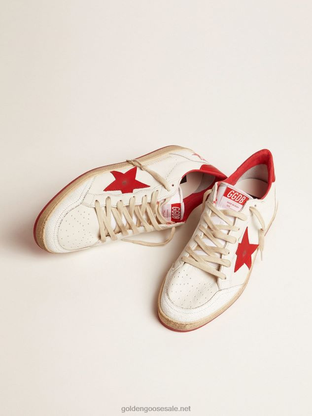 White Ball Star sneakers in leather with red star and heel tab FN20N503 Men Golden Goose