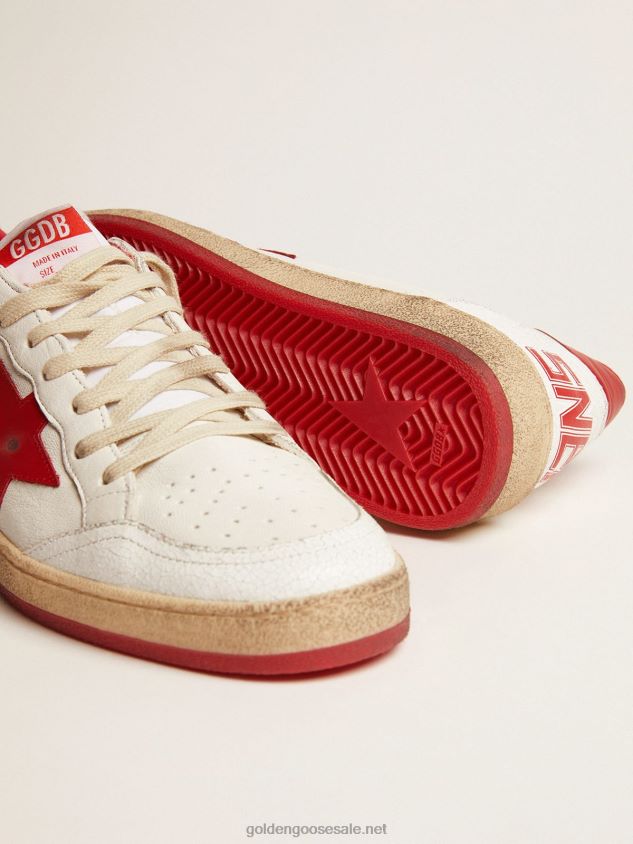 White Ball Star sneakers in leather with red star and heel tab FN20N503 Men Golden Goose
