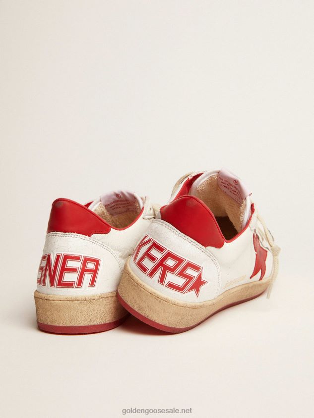 White Ball Star sneakers in leather with red star and heel tab FN20N503 Men Golden Goose