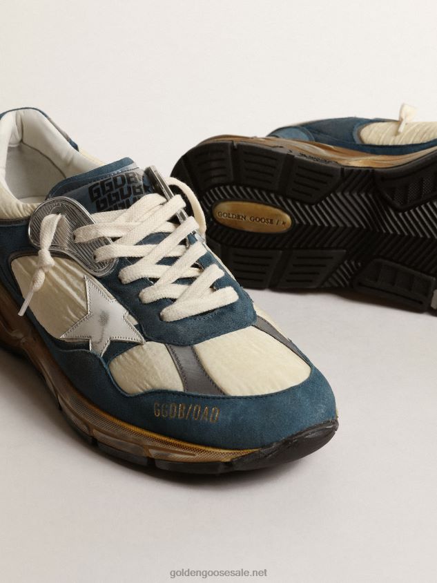 Dad-Star in petrol-blue suede with white leather star FN20N636 Men Golden Goose