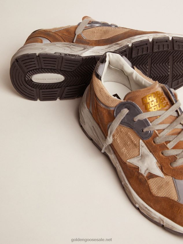 Dad-Star sneakers in tobacco-colored mesh and suede with white leather star and black leather heel tab FN20N526 Men Golden Goose