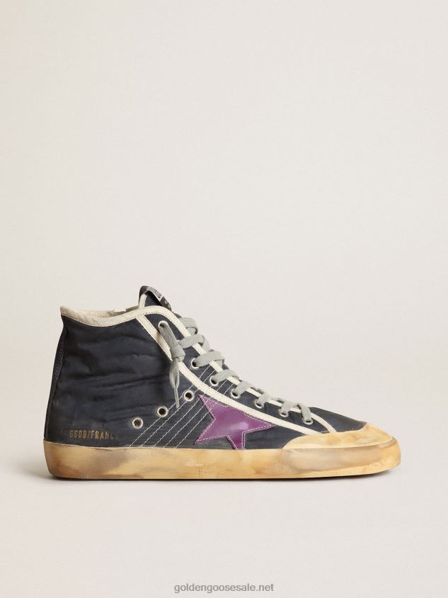 Francy Penstar sneakers in navy-blue nylon with purple leather star and black suede heel tab FN20N631 Men Golden Goose