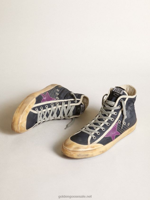 Francy Penstar sneakers in navy-blue nylon with purple leather star and black suede heel tab FN20N631 Men Golden Goose