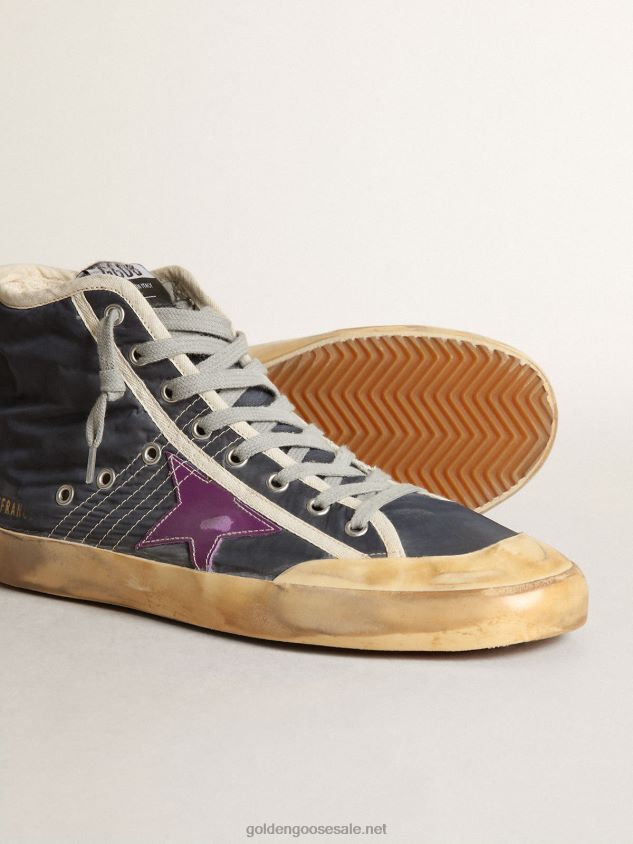 Francy Penstar sneakers in navy-blue nylon with purple leather star and black suede heel tab FN20N631 Men Golden Goose