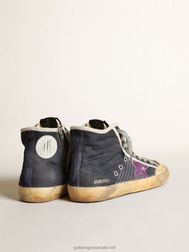 Francy Penstar sneakers in navy-blue nylon with purple leather star and black suede heel tab FN20N631 Men Golden Goose