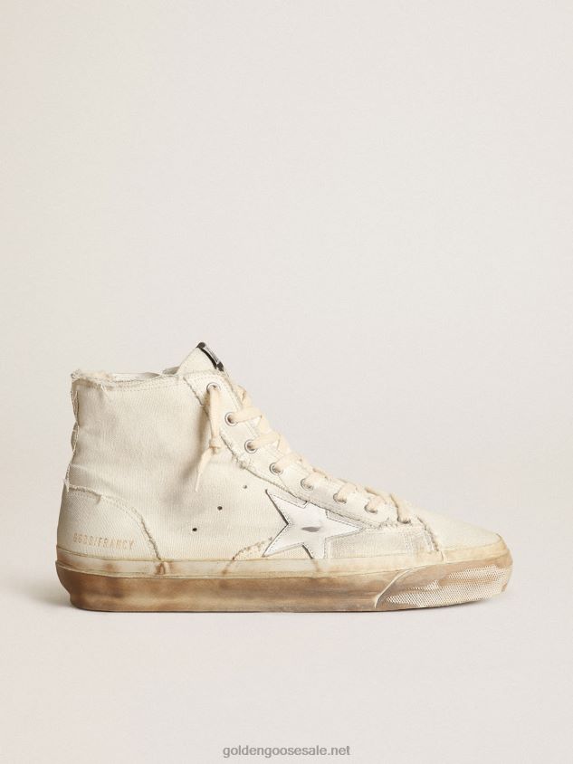 Francy sneakers in ivory canvas with white leather star FN20N614 Men Golden Goose