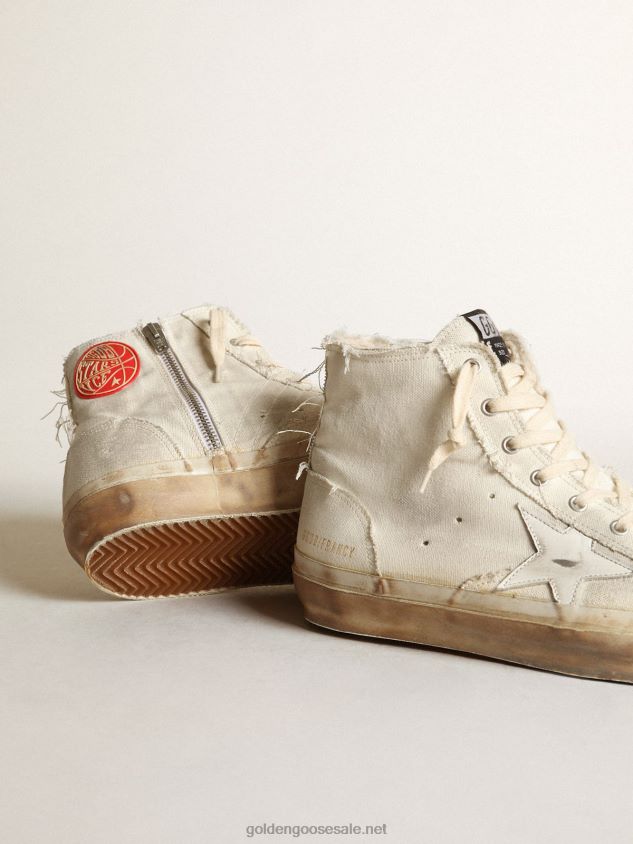 Francy sneakers in ivory canvas with white leather star FN20N614 Men Golden Goose