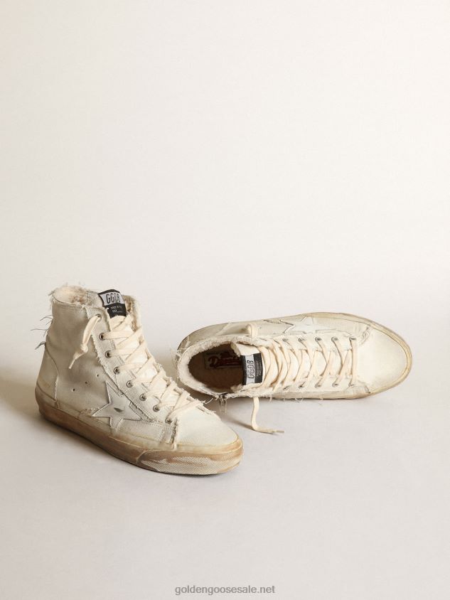 Francy sneakers in ivory canvas with white leather star FN20N614 Men Golden Goose