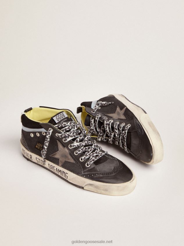 Mid Star LTD sneakers in black leather and mesh with dark-gray metallic leather star FN20N551 Men Golden Goose