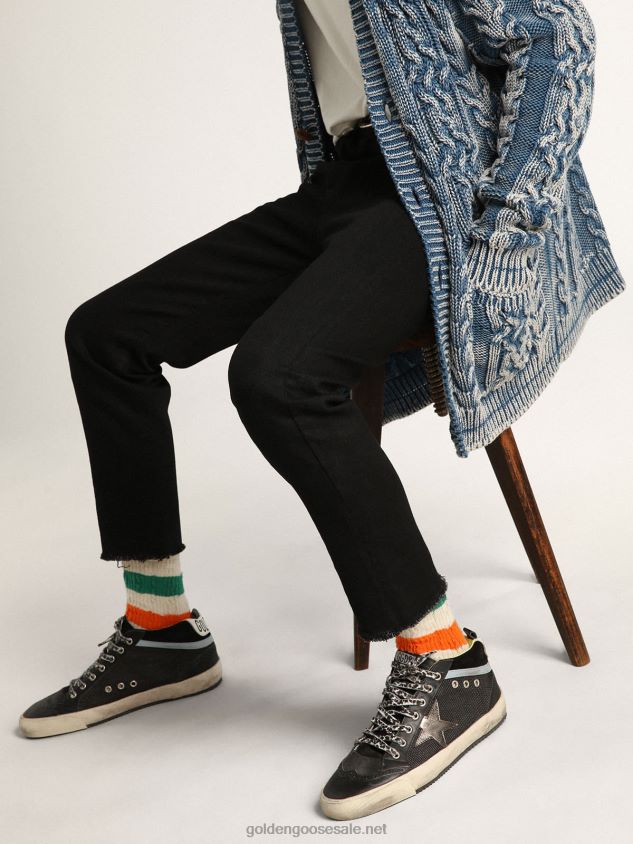 Mid Star LTD sneakers in black leather and mesh with dark-gray metallic leather star FN20N551 Men Golden Goose