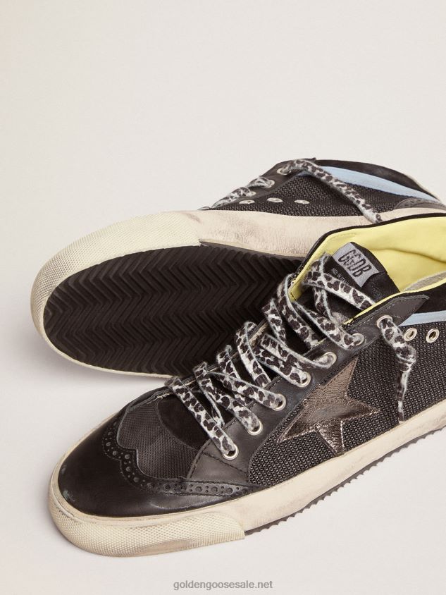 Mid Star LTD sneakers in black leather and mesh with dark-gray metallic leather star FN20N551 Men Golden Goose
