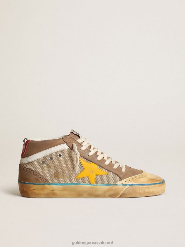 Mid Star sneakers in beige mesh and dove-gray nubuck with yellow leather star FN20N657 Men Golden Goose