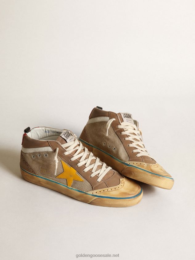 Mid Star sneakers in beige mesh and dove-gray nubuck with yellow leather star FN20N657 Men Golden Goose