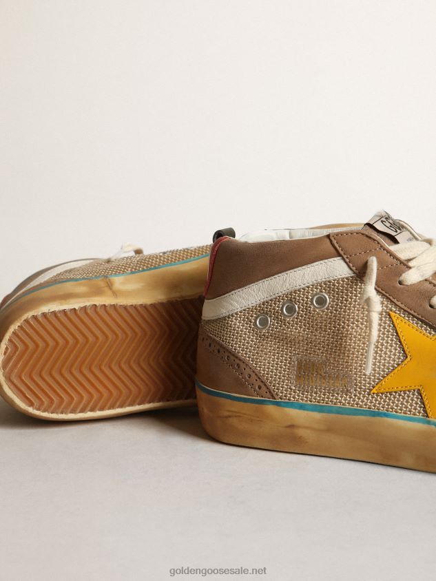 Mid Star sneakers in beige mesh and dove-gray nubuck with yellow leather star FN20N657 Men Golden Goose