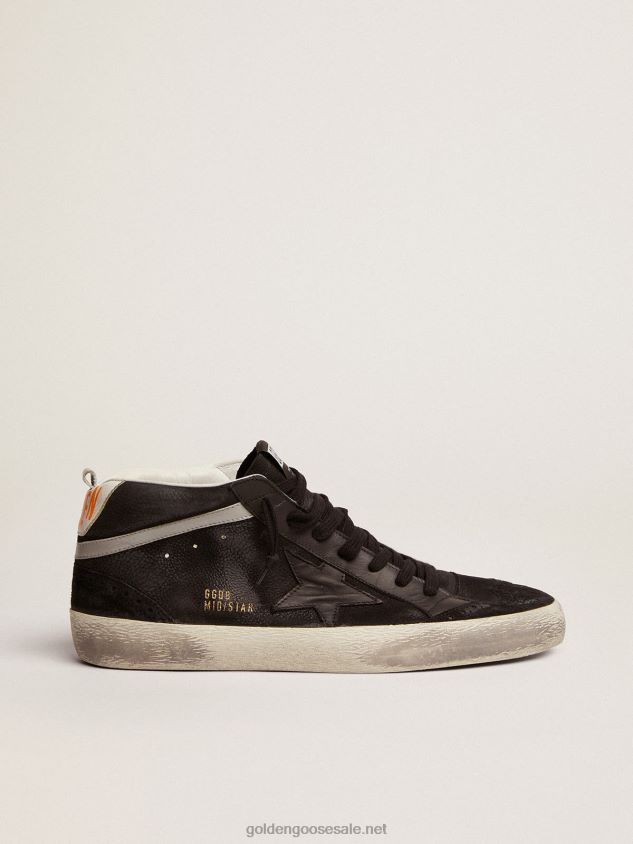 Mid Star sneakers in black nubuck with black leather star and silver laminated leather flash FN20N523 Men Golden Goose