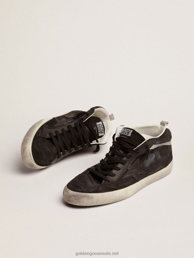 Mid Star sneakers in black nubuck with black leather star and silver laminated leather flash FN20N523 Men Golden Goose