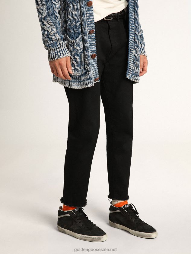 Mid Star sneakers in black nubuck with black leather star and silver laminated leather flash FN20N523 Men Golden Goose